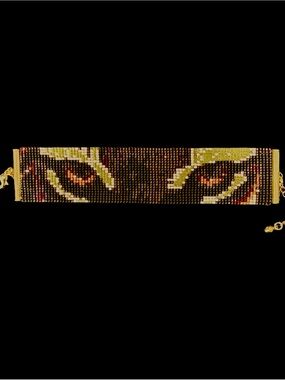 Handwoven Tiger Eyes Seed Bead Statement Bracelet
